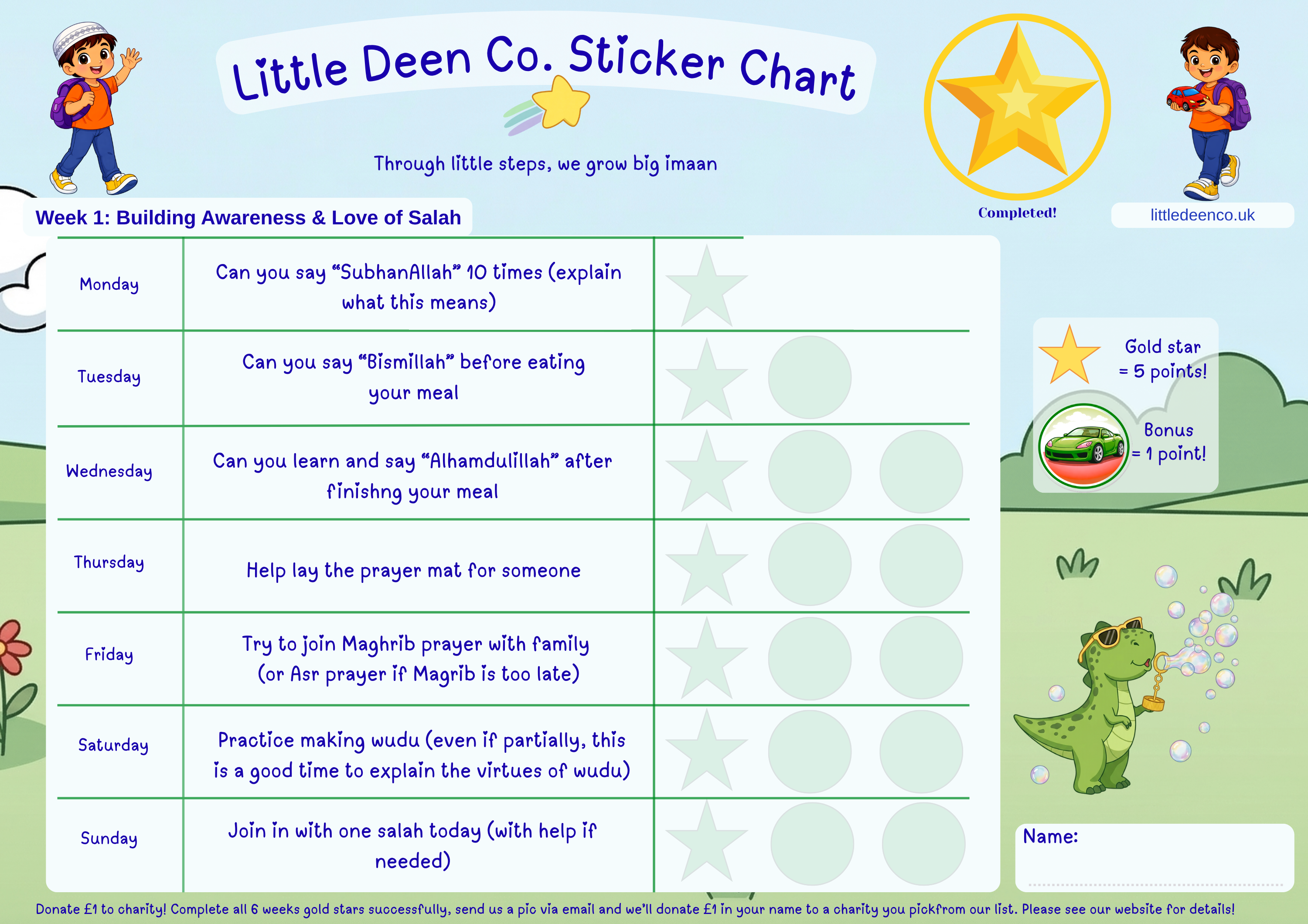 3 - 6 year old Deen Reward Sticker Chart Boy 1