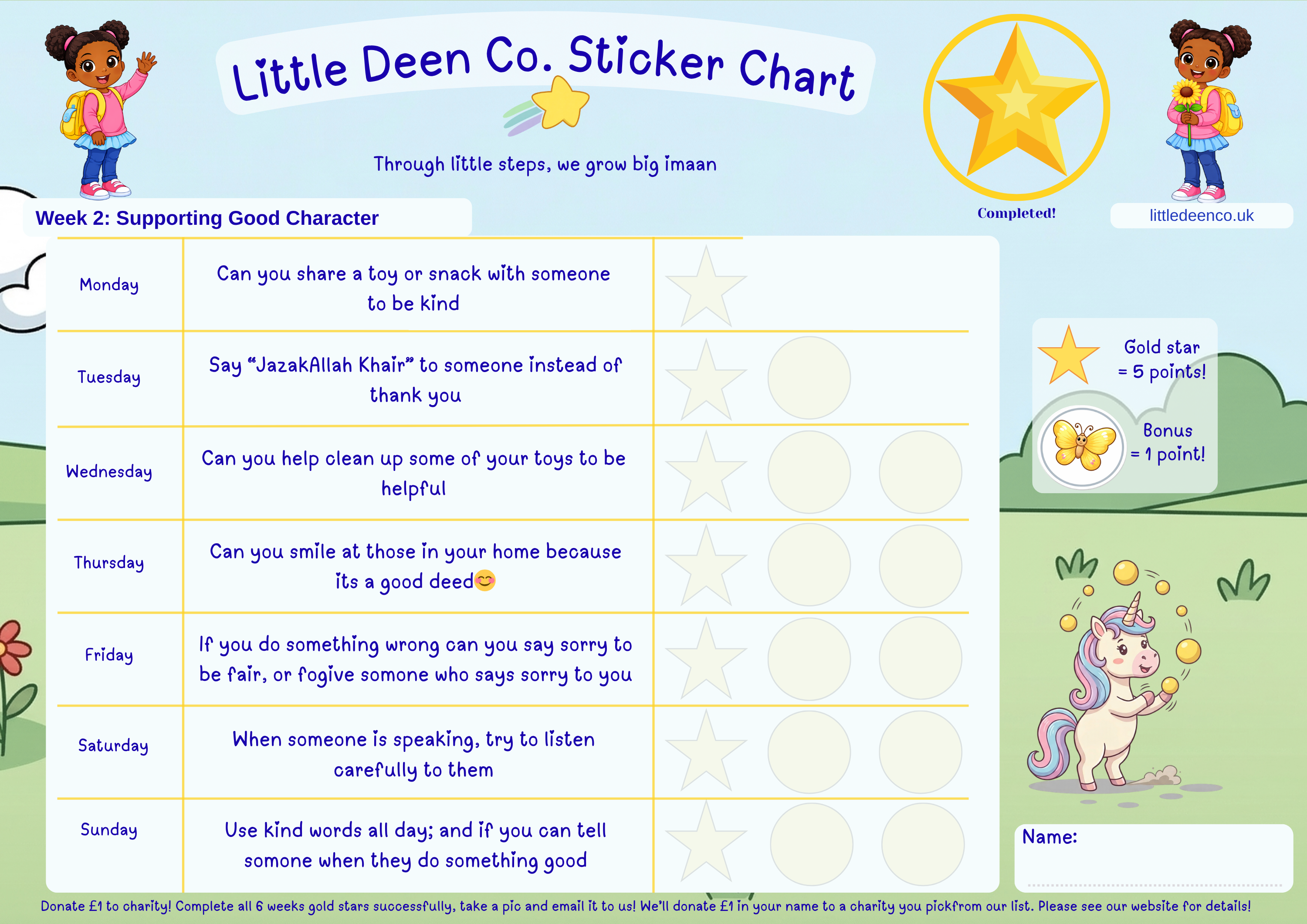 3 - 6 year old Deen Reward Sticker Chart Girl 2